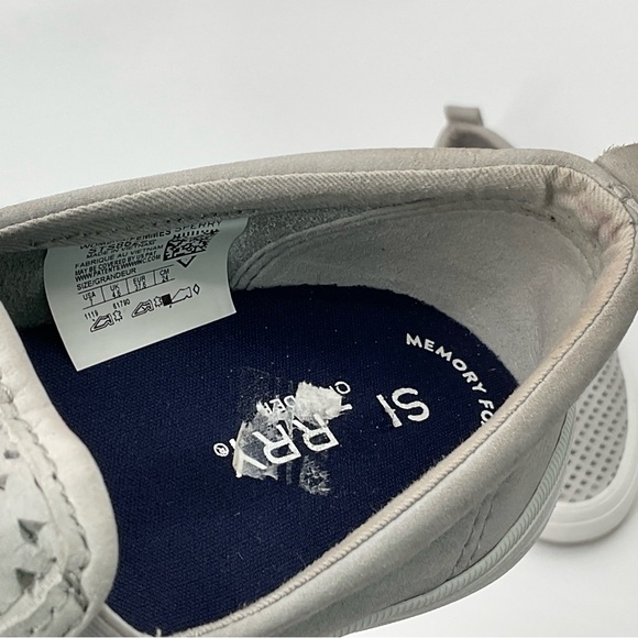 Sperry Crest Gray Leather Loafers Cut Out Scalloped Design Slip On Size 7 Flats - Picture 15 of 16